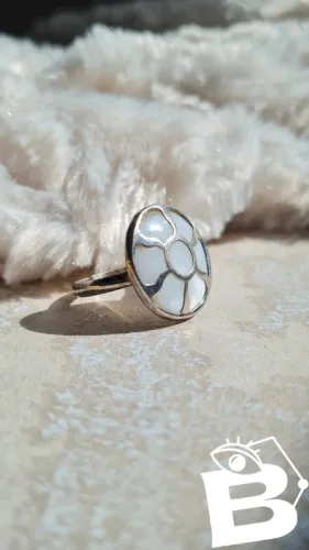 Bague en argent 925 ajustable motif soleil en Nacre
