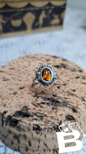 Bague en argent ancienne -argent 925- citrine -taille 12/52