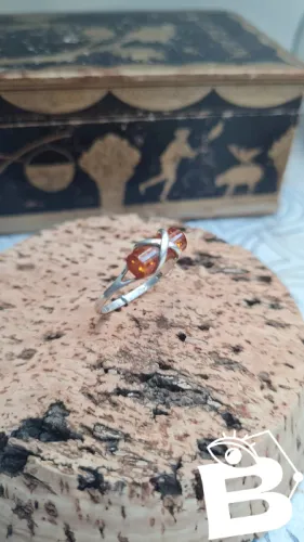 Bague en argent et ambre vintage -argent 925 - taille 19/59