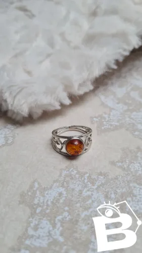 Bague en argent et ambre vintage - taille 14/54