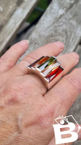 Bague en argent - multicolore- grosse Bague