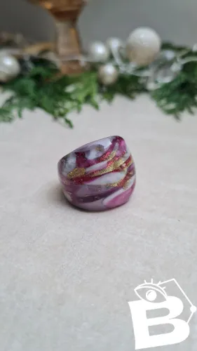 Bague en verre de Murano -or et Fuchsia - T 17/ 57