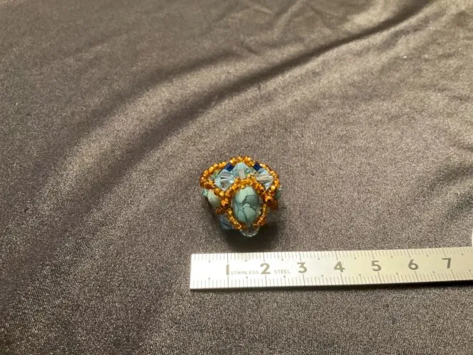 Bague fantaisie perles bleu et marron