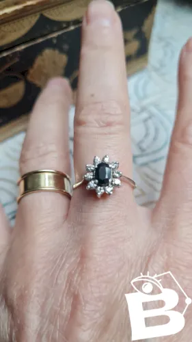 Bague Marguerite en argent vintage saphir et zircon -argent 925