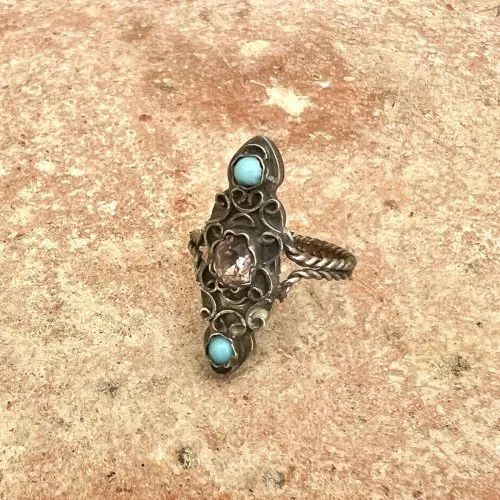 Bague Marquise ancienne ethnique 19e argent massif taille 51,5 FR