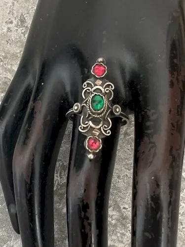 Bague Marquise ancienne ethnique Fin 19e Debut 20e argent massif taille 51,5 FR