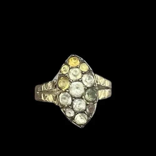 Bague marquise ancienne fin XVIIIe siècle début XIXe siècle argent vermeil