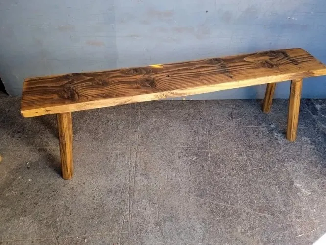 Banc 140 cm bois massif ancien patiné