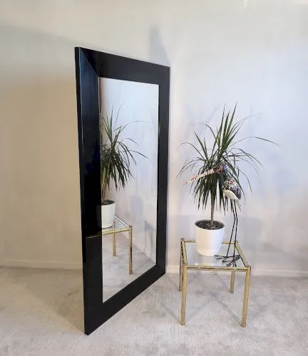 ✨✨✨ Barbara Barry – Très beau grand miroir intemporel, noir laqué Barbara Barry en bel état, non piqué ✨✨✨