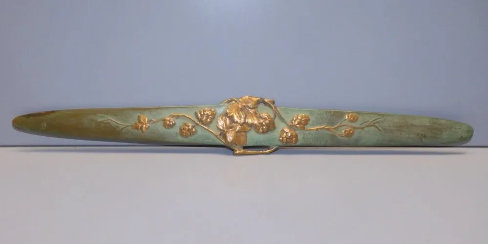 -BEAU COUPE PAPIER BRONZE PATINE VERTE & DOREE signé ALONZO Dominique Ed.D'ART D