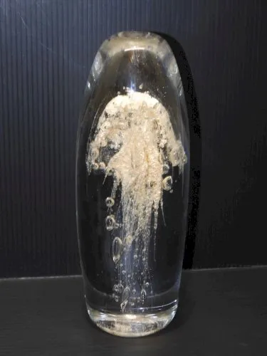 -BEAU GRAND PRESSE PAPIER VERRE Soufflé signé ERIC SIMONIN paillettes Méduse? D