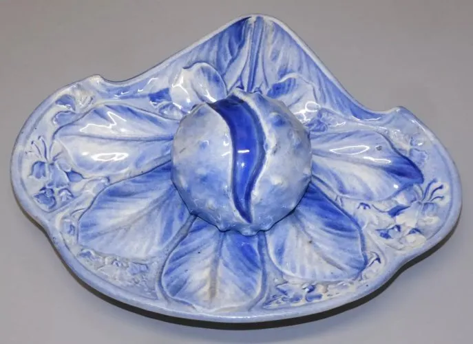 - BEL ENCRIER CERAMIQUE ART NOUVEAU CHATAIGNE SUR FEUILLE K & G ST CLEMENT