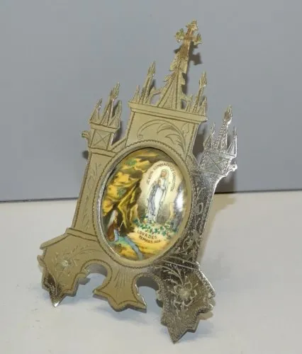 -BEL ORATOIRE de VOYAGE LAITON Argenté PLAQUE SOUVENIR de LOURDES 25/3/1858 D