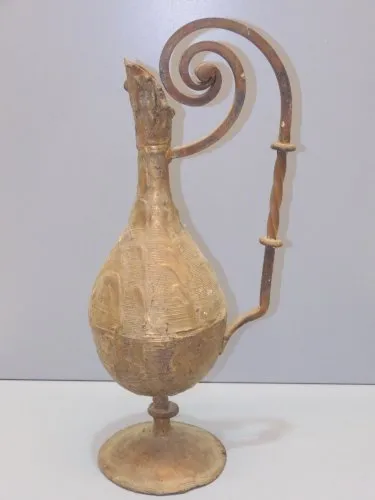 - BELLE AIGUIERE BRUTALISTE ART BRUT BRONZE & Fer Forgé JUS de GRENIER XXe  D