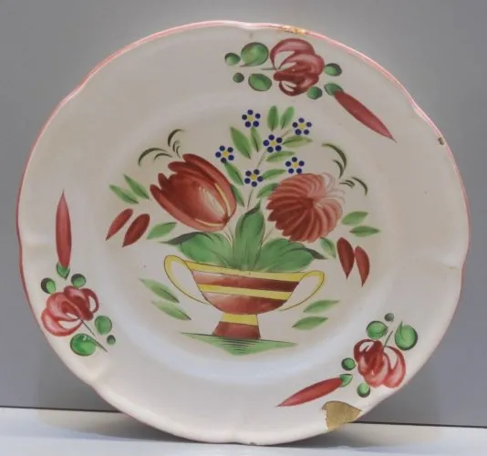 -BELLE ANCIENNE ASSIETTE FAIENCE de L'EST REGION à DEFINIR COUPE FLEURS D