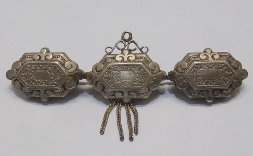 -BELLE ANCIENNE BROCHE ARGENT testé formée de 3 PARTIES de CHÂTELAINE BIJOU  D