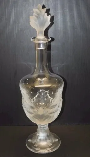 -BELLE ANCIENNE CARAFE CRISTAL SAINT LOUIS BOUCHON FEUILLE OPAQUE COLLECTION D