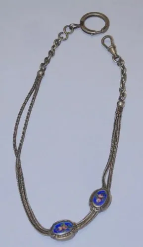 -BELLE ANCIENNE CHAÎNE de MONTRE GOUSSET ARGENT poinçon SANGLIER EMAUX  D