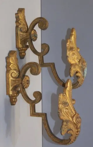 -BELLE & ANCIENNE PAIRE D'EMBRASSES à RIDEAUX en BRONZE XIXe déco VOILAGES   D