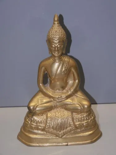 -BELLE ANCIENNE STATUE DIEU BOUDDHA ASSIS THAÏ Bronze DIEU ASIE Déco VITRINE D