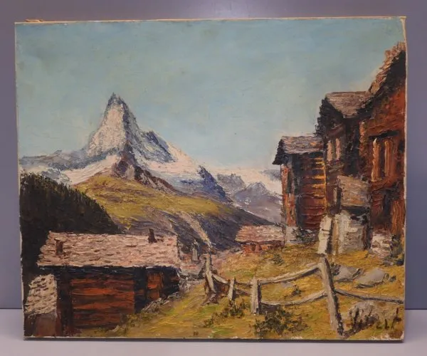 -BELLE HUILE SUR TOILE TABLEAU PAYSAGE MONTAGNEUX signé VIBERT EMILE HST