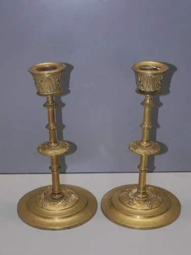 -BELLE PAIRE de BOUGEOIRS BRONZE NAPOLEON III déco TABLE COLLECTION BOUGIE D