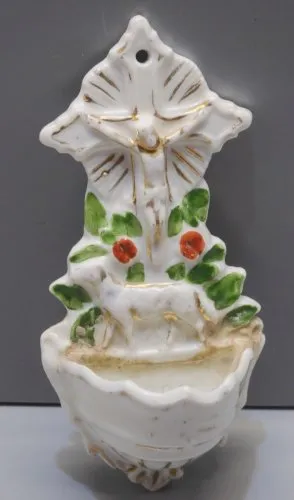 -BENITIER MURAL de CHEVET PORCELAINE de PARIS JESUS AGNEAU de DIEU RELIGION D