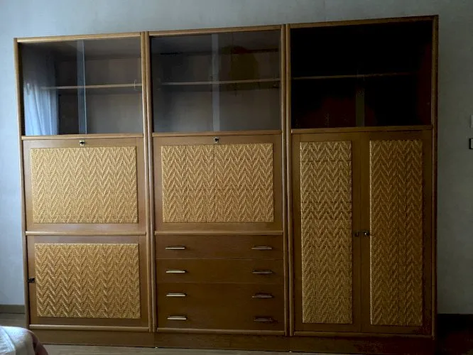 Bibliothèque en chêne et rotin maison Redureau 3 modules L7169