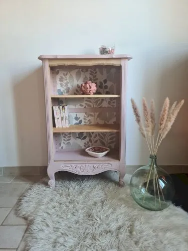 Bibus bibliothèque chêne brut et rose bagatelle