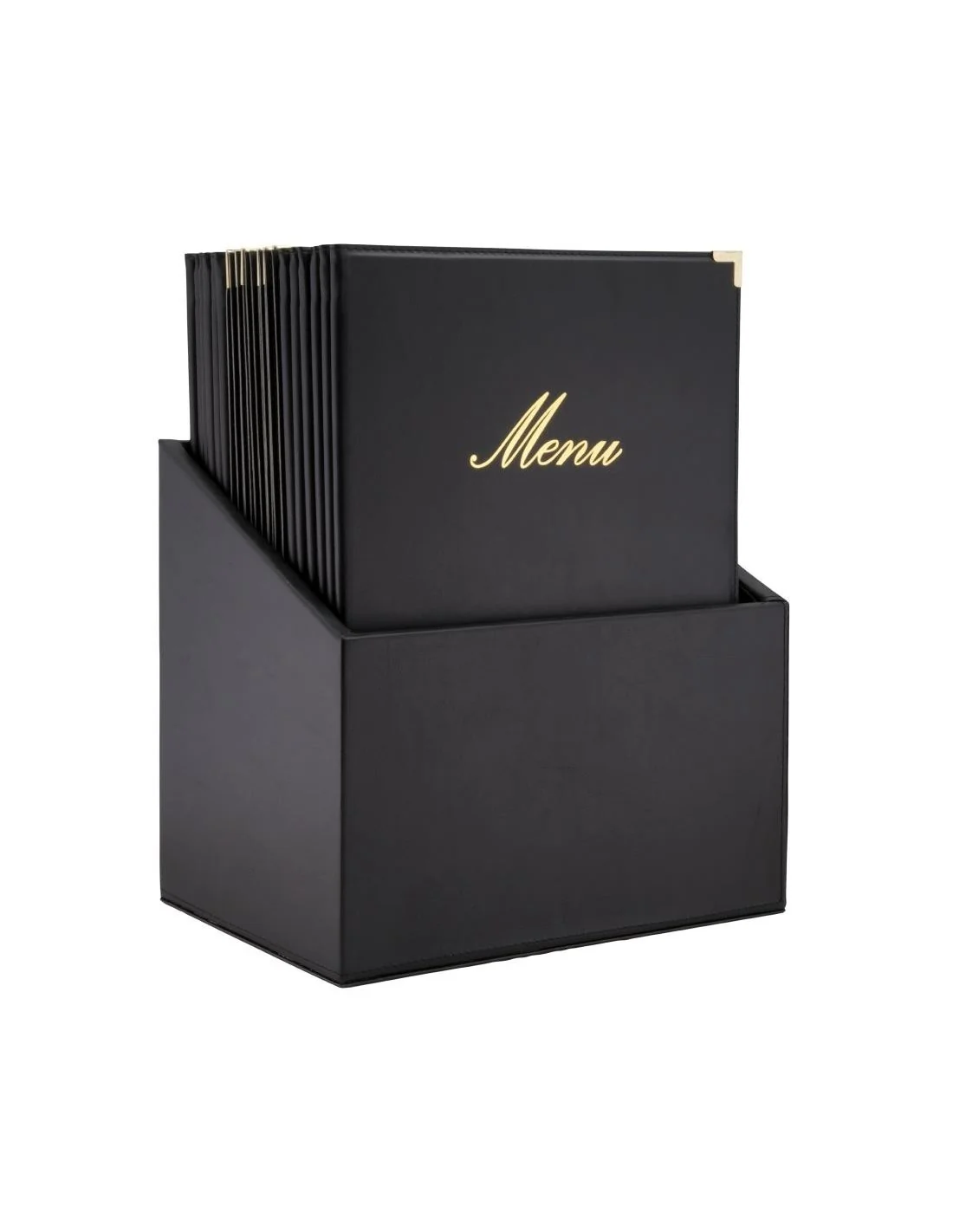 Boîte avec 20 protège-menus simili cuir A4x4 Securit Classic noirs