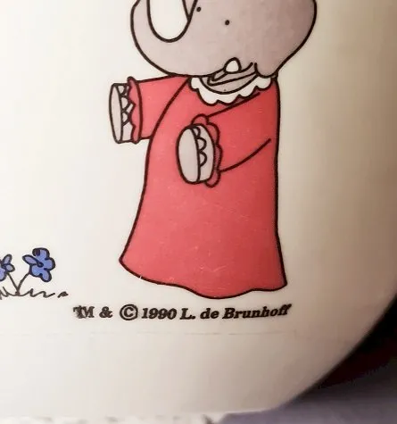 Bol enfant Babar, en mélamine blanc, par L de Brunhoff 1990, Plastorex