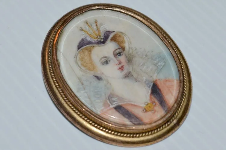 *BROCHE avec portrait peint MINIATURE dame de QUALITE XIXe COLLECTION