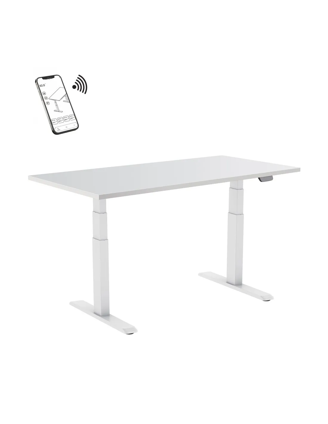 Bureau motorisé assis-debout 120x75cm Plateau blanc/Pied blanc, Connecté