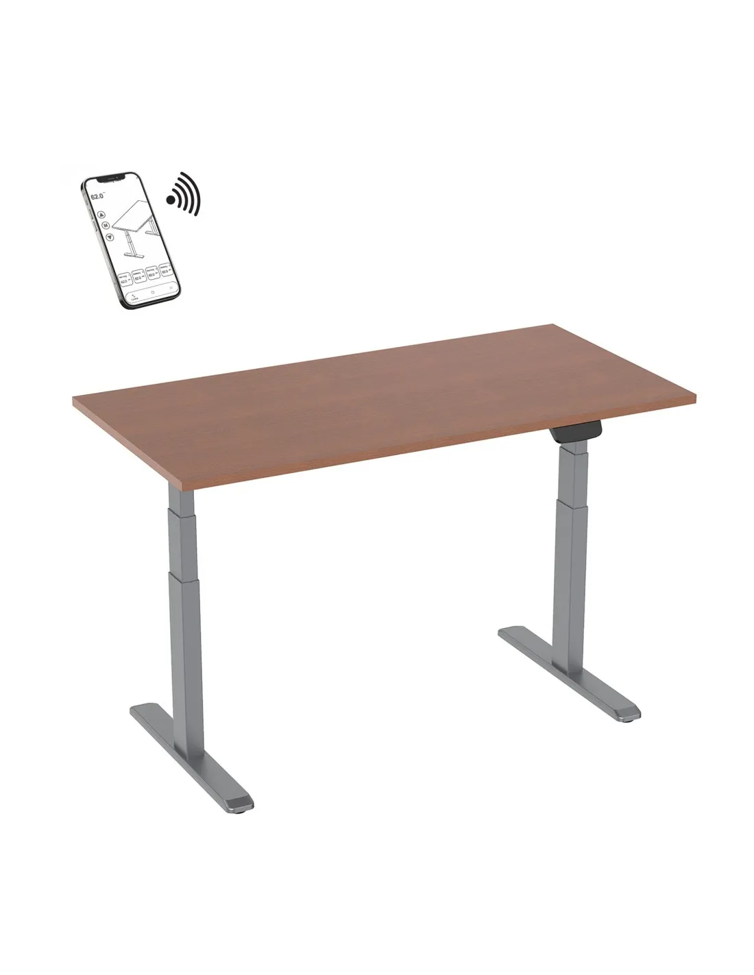 Bureau motorisé assis-debout 120x75cm Plateau noyer/Pied gris, Connecté