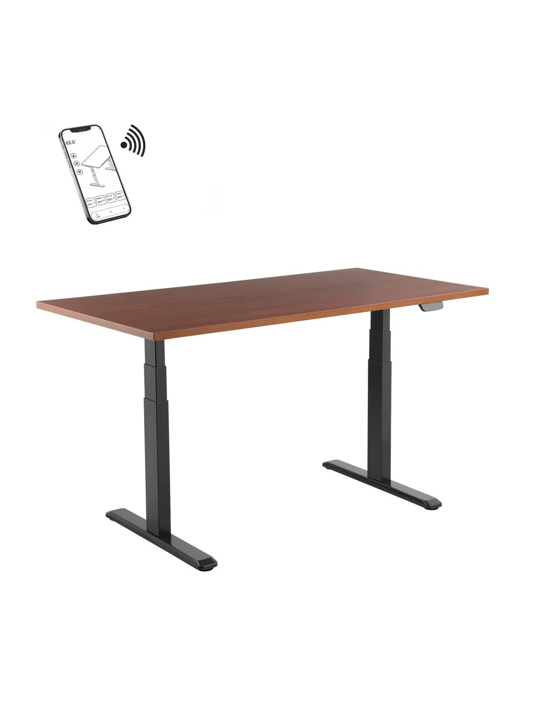Bureau motorisé assis-debout 120x75cm Plateau noyer/Pied noir, Connecté