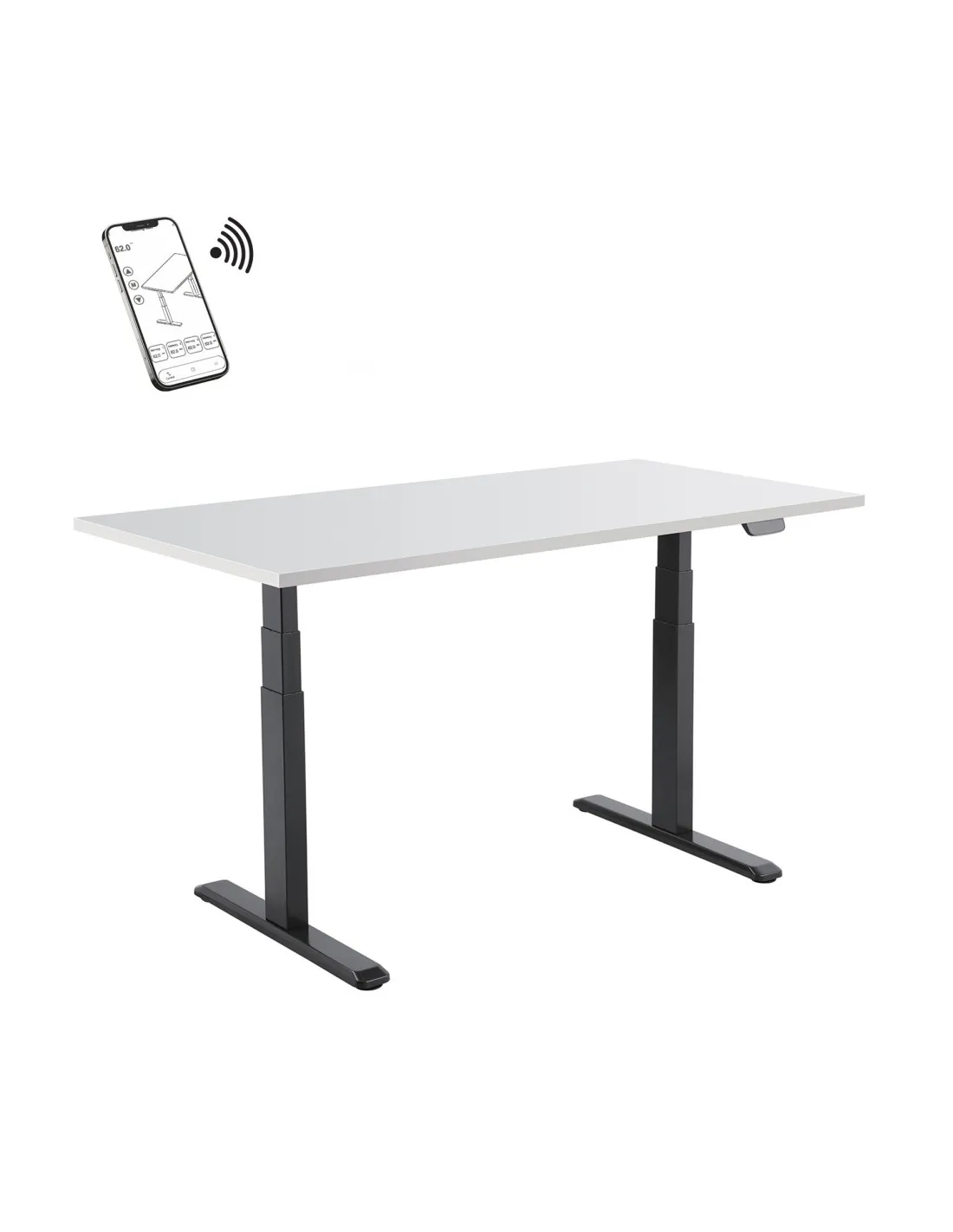 Bureau motorisé assis-debout 180x75cm Plateau blanc/Pied noir, Connecté