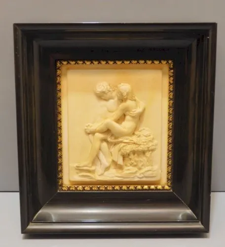 - CADRE SUJET PIERRE PETRIFIEE HOMME RETIRANT UNE EPINE A UNE FEMME DENUDEE  D