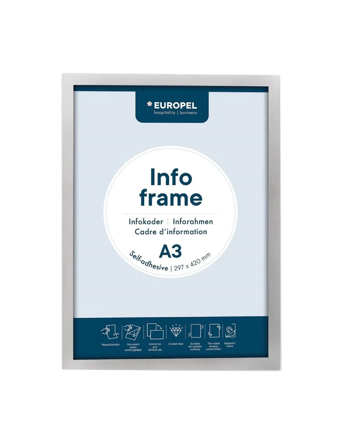 Cadres d'affichage autocollants Europel A3 argent (lot de 2)