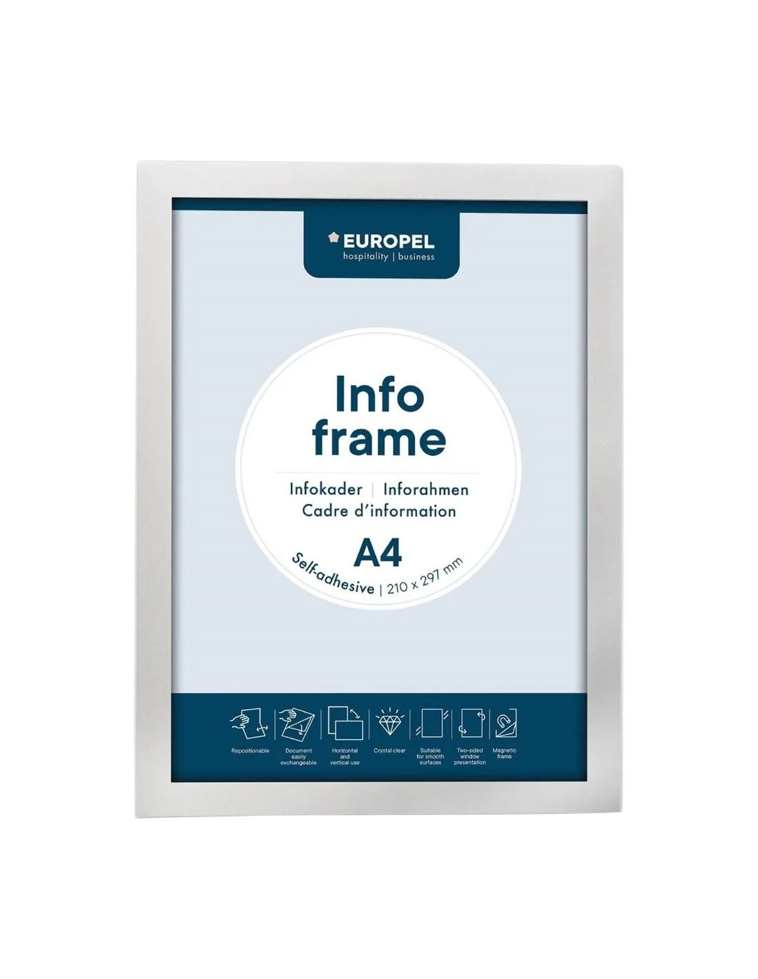 Cadres d'affichage autocollants Europel A4 argent (lot de 2)