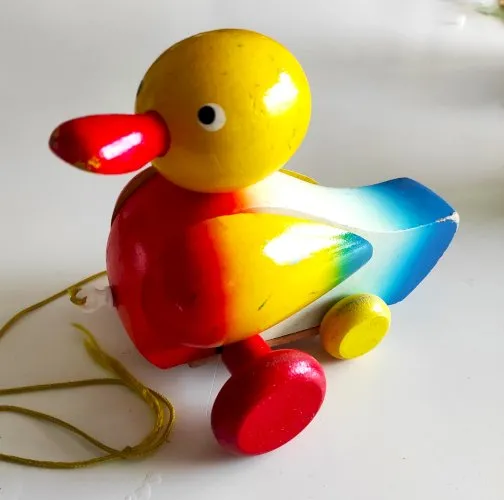 CANARD en bois peint articulé et à tirer  vintage