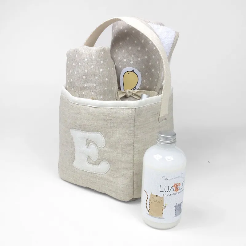 cesta alehop con inicial lino beige