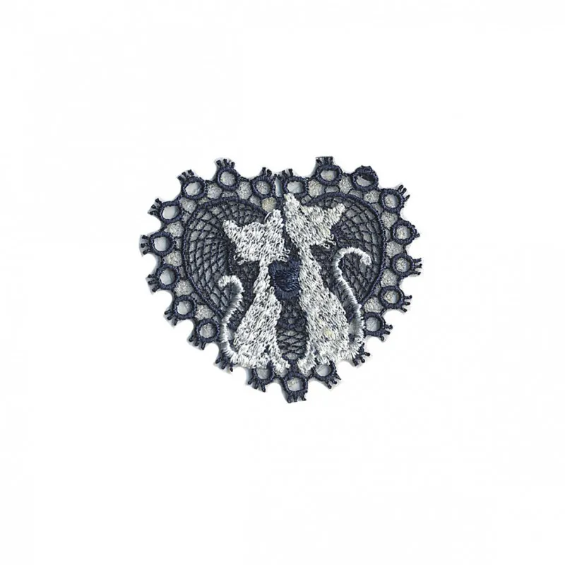 Chats sur coeur 4x5cm - Blanc/marine