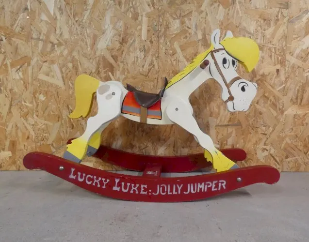 cheval à bascule Lucky Luke Jolly Jumper jouet en bois vintage