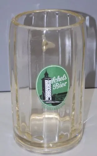 - CHOPE EN VERRE EPAIS ANCIENNE avec OVAL EMAIL SCHELS BIER TIRSCHENREUTH 0,5 l