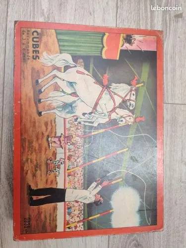 Coffret puzzle ancien 35cubes à 6 decors H Bourgoin en bon etat