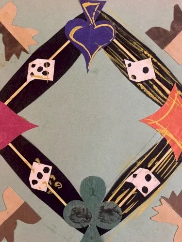 Collage 1950 Carte Cœur Trèfle Pique Papier Couleur Ancien A Identifier