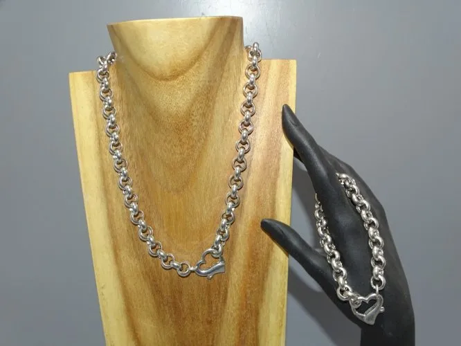 -COLLIER BRACELET ARGENT 925e FERMOIR COEUR ORFEVRE VINANI BIJOU ANCIEN D