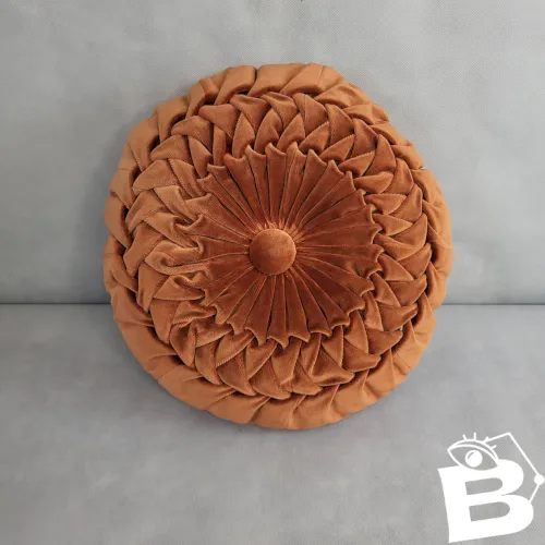Coussin rond plissé velours