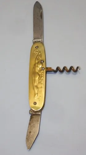 - COUTEAU de POCHE ANCIEN PRADEL PLAQUETTES LAITON NAGEUSE PORTE DRAPEAU J.O.