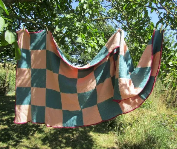 Couverture plaid au crochet vert rose Vintage 210x97cm